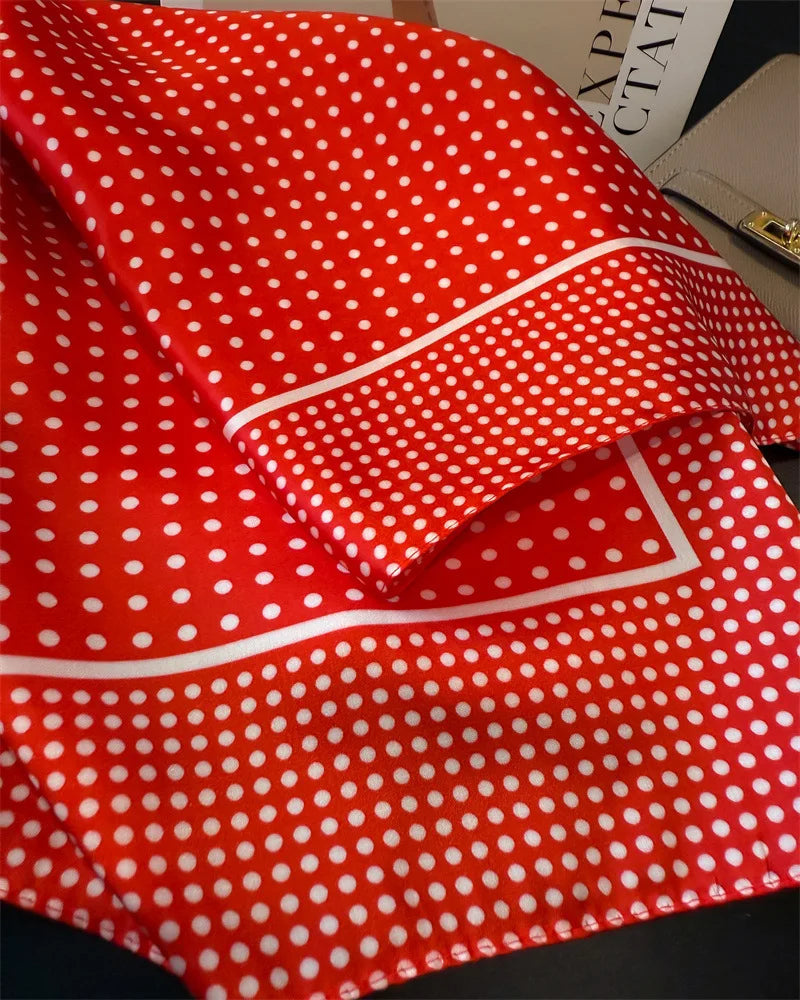 Women's Silk Scarfs Polka Dot Print Versatile Fashionable Trendy Harajuku Elegant Sun Girls Protection Small Square Scarfs Cute