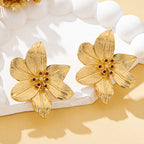 Gold Sculptural Flower Statement Earrings