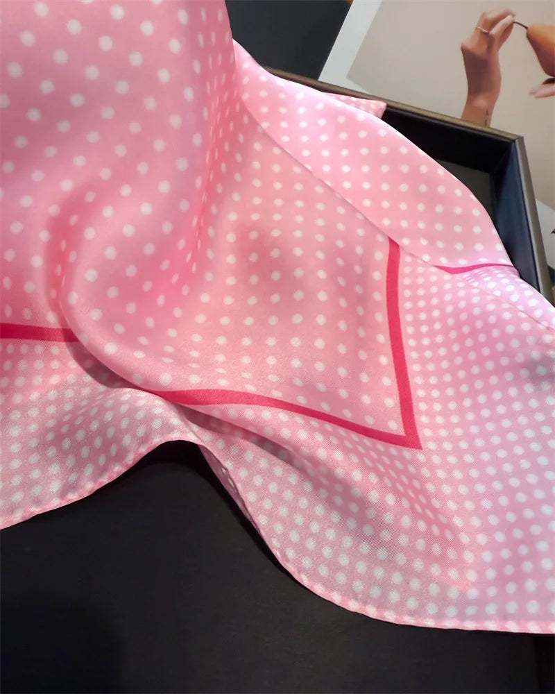 Women's Silk Scarfs Polka Dot Print Versatile Fashionable Trendy Harajuku Elegant Sun Girls Protection Small Square Scarfs Cute