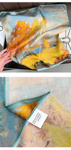 Silk (mulberry silk) scarf, landscape oil painting style, thin, for women, fashionable, versatile, professional neckerchief