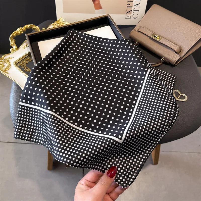 Women's Silk Scarfs Polka Dot Print Versatile Fashionable Trendy Harajuku Elegant Sun Girls Protection Small Square Scarfs Cute