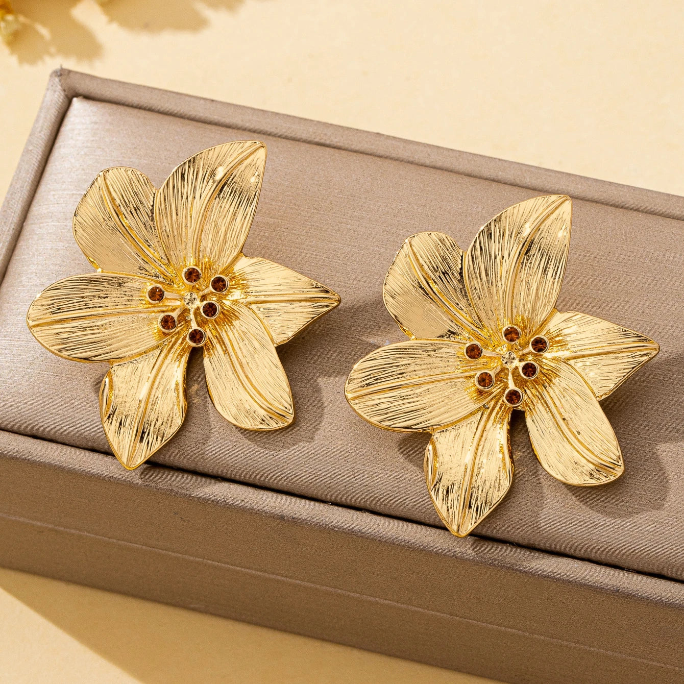 Gold Sculptural Flower Statement Earrings