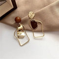 Irregular Brown & Gold Drop Earrings