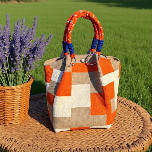 Colourblock Woven Beach Bucket Bag