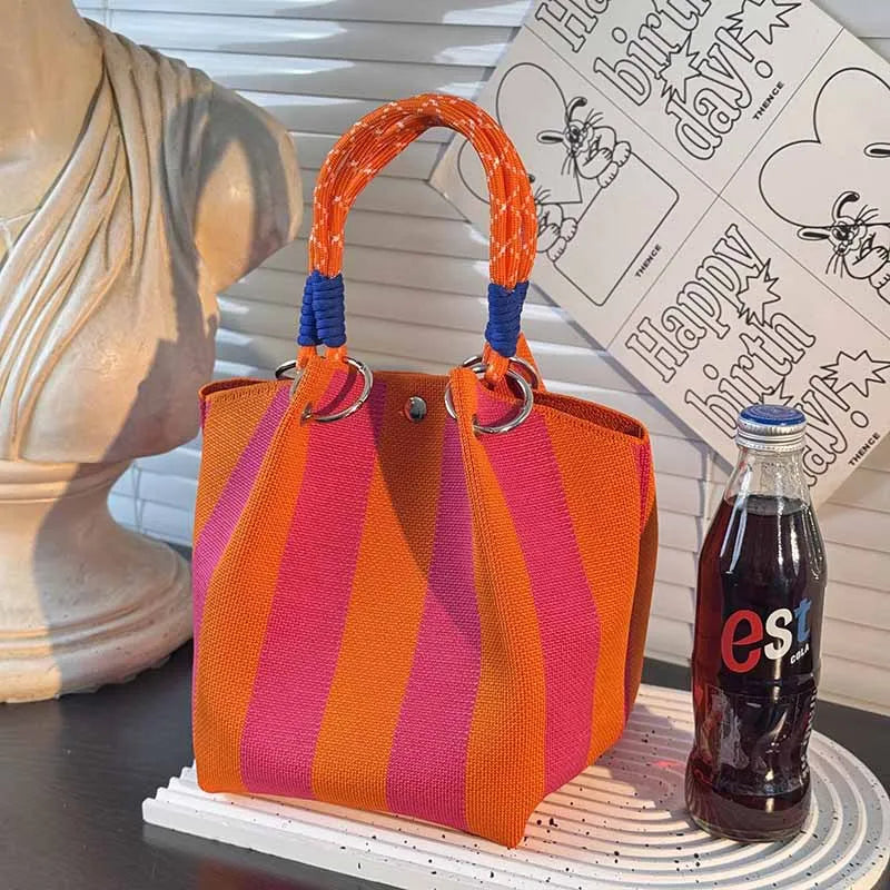 Colourblock Woven Beach Bucket Bag
