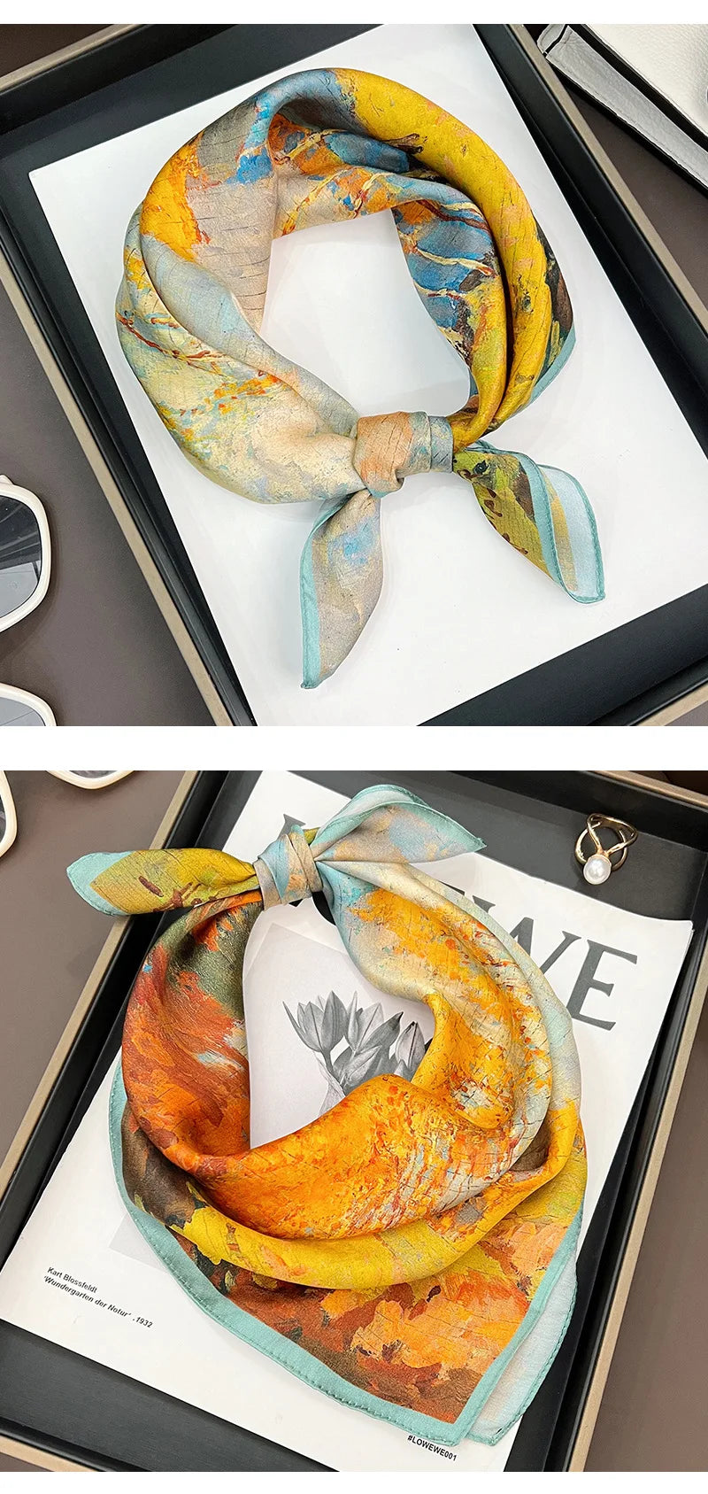 Silk (mulberry silk) scarf, landscape oil painting style, thin, for women, fashionable, versatile, professional neckerchief