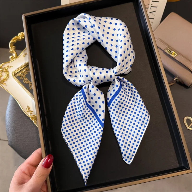 Women's Silk Scarfs Polka Dot Print Versatile Fashionable Trendy Harajuku Elegant Sun Girls Protection Small Square Scarfs Cute