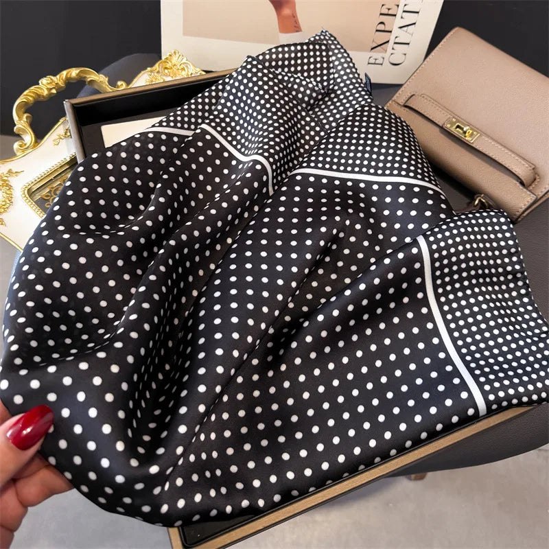Women's Silk Scarfs Polka Dot Print Versatile Fashionable Trendy Harajuku Elegant Sun Girls Protection Small Square Scarfs Cute