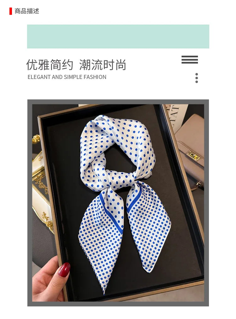 Women's Silk Scarfs Polka Dot Print Versatile Fashionable Trendy Harajuku Elegant Sun Girls Protection Small Square Scarfs Cute