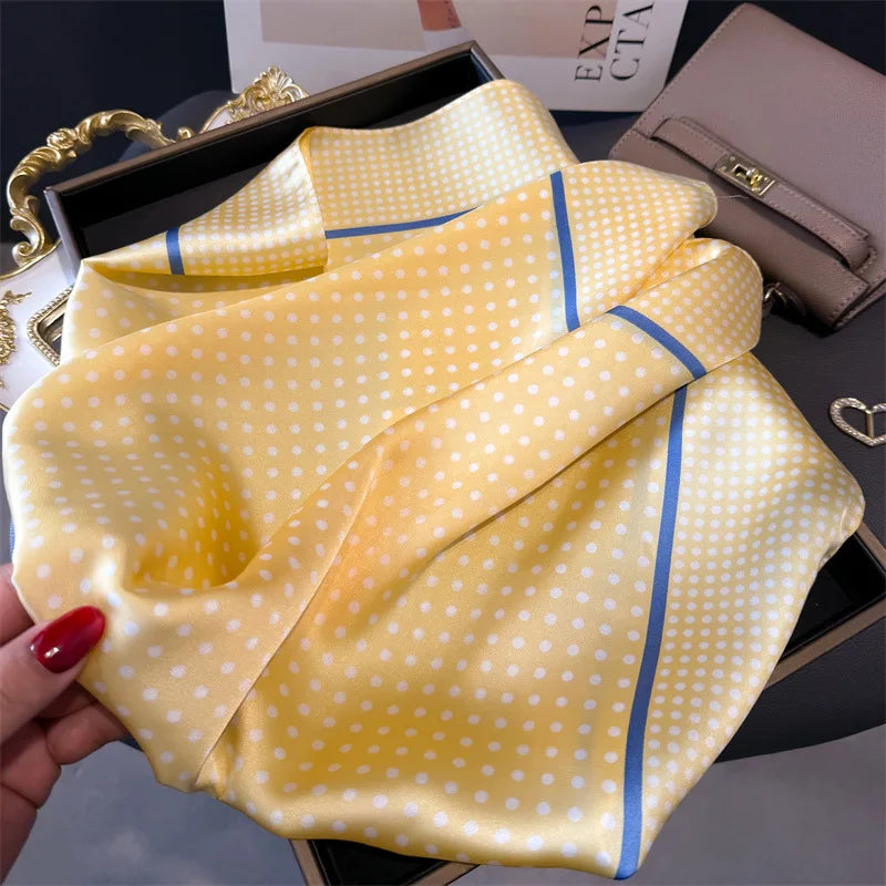 Women's Silk Scarfs Polka Dot Print Versatile Fashionable Trendy Harajuku Elegant Sun Girls Protection Small Square Scarfs Cute