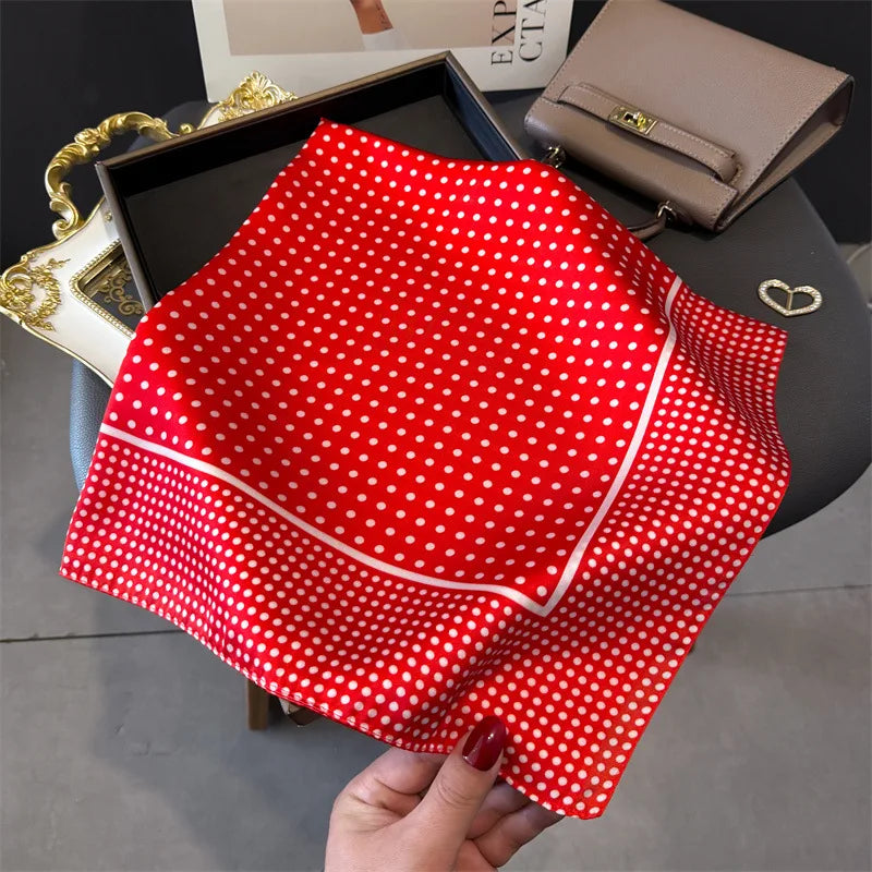 Women's Silk Scarfs Polka Dot Print Versatile Fashionable Trendy Harajuku Elegant Sun Girls Protection Small Square Scarfs Cute