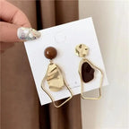 Irregular Brown & Gold Drop Earrings