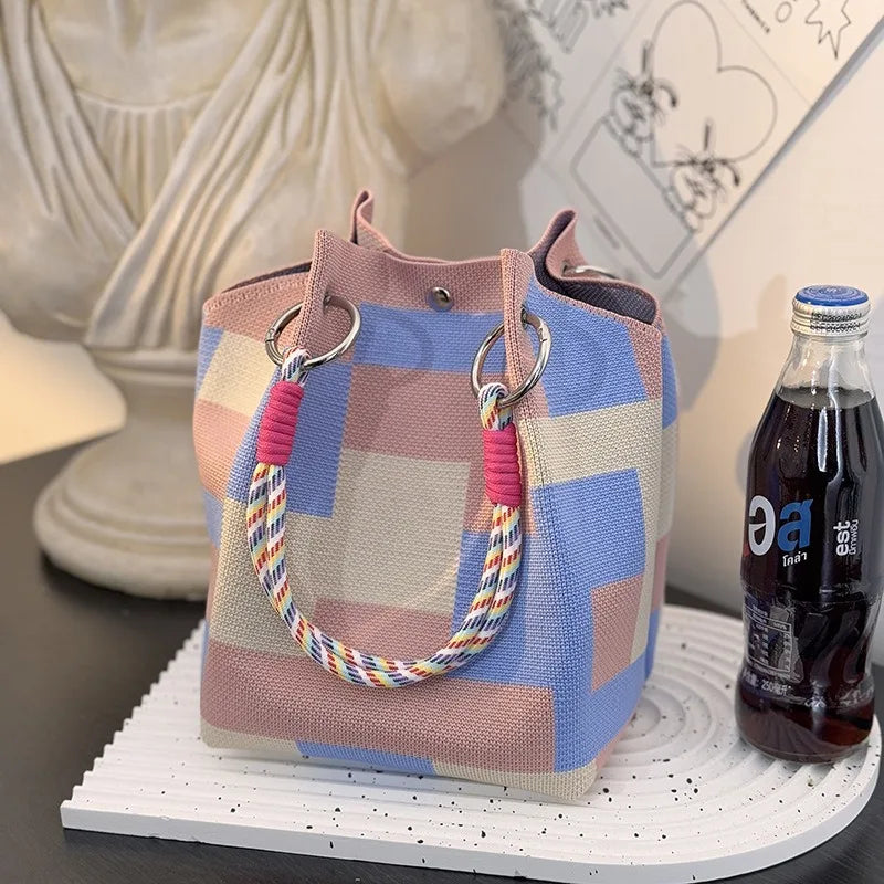 Colourblock Woven Beach Bucket Bag