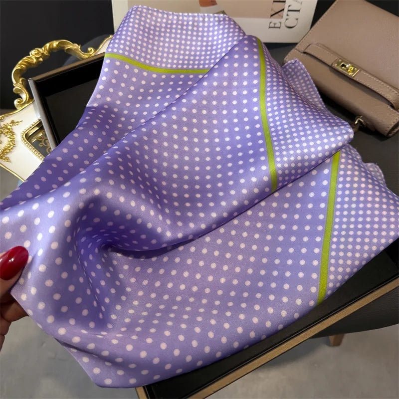 Women's Silk Scarfs Polka Dot Print Versatile Fashionable Trendy Harajuku Elegant Sun Girls Protection Small Square Scarfs Cute