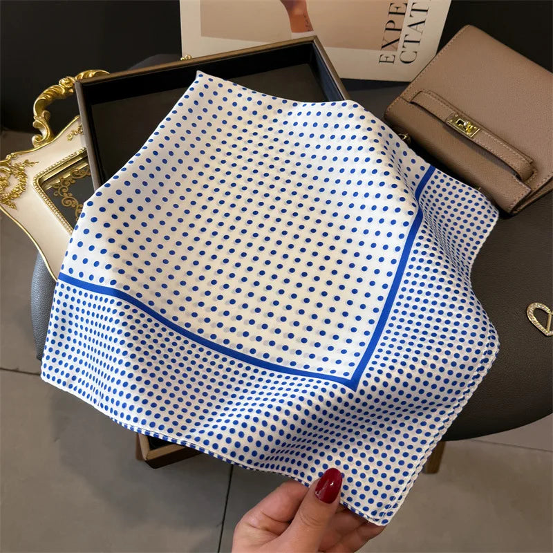Women's Silk Scarfs Polka Dot Print Versatile Fashionable Trendy Harajuku Elegant Sun Girls Protection Small Square Scarfs Cute