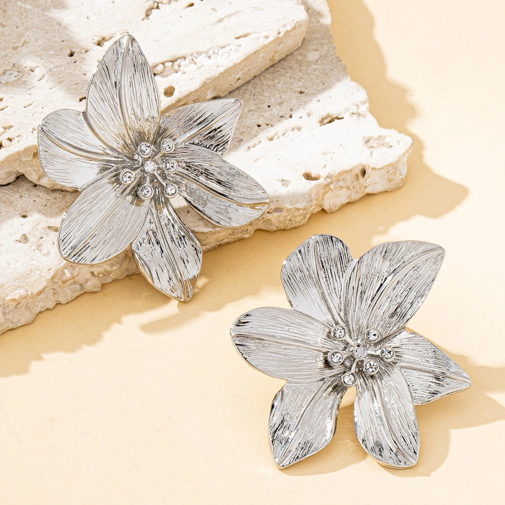 Gold Sculptural Flower Statement Earrings