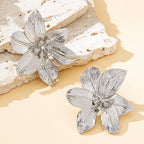 Gold Sculptural Flower Statement Earrings