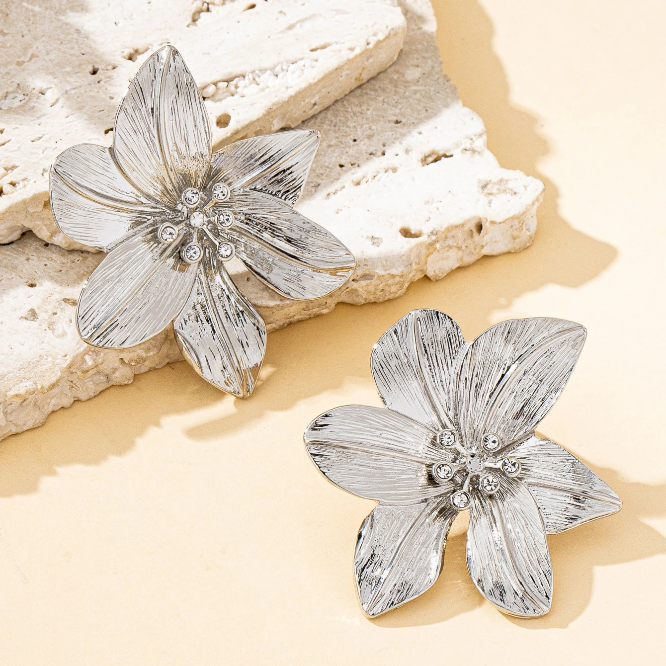 Gold Sculptural Flower Statement Earrings