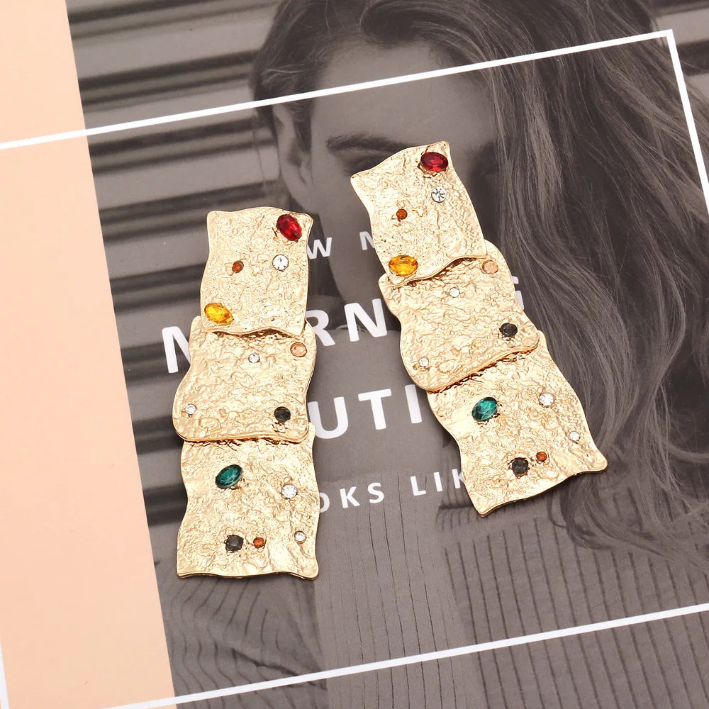 Geometric Textured Gold Statement Earrings