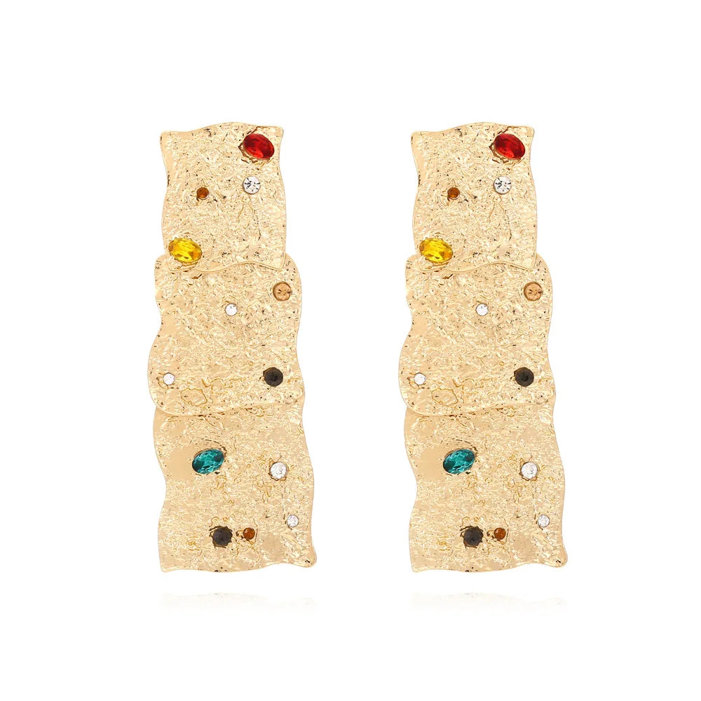 Geometric Textured Gold Statement Earrings