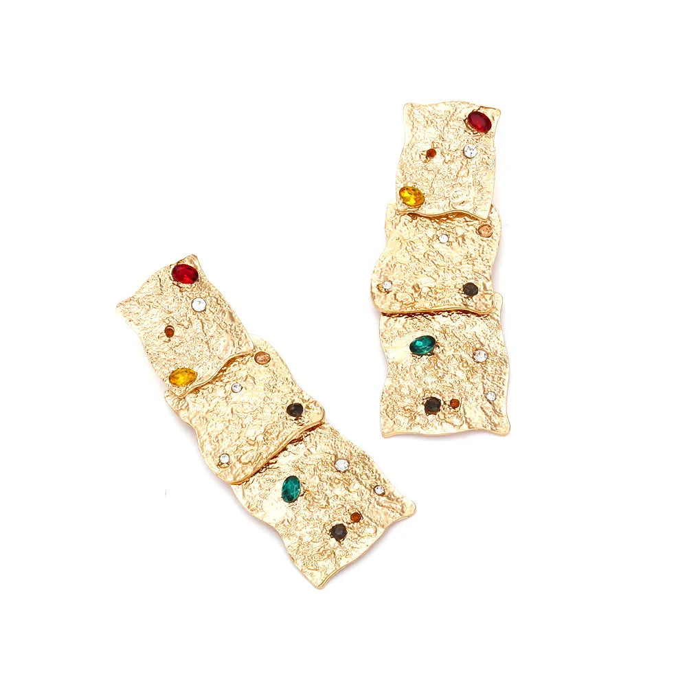 Geometric Textured Gold Statement Earrings