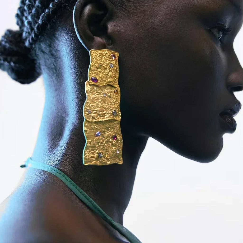 Geometric Textured Gold Statement Earrings