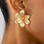 Gold Sculptural Flower Statement Earrings