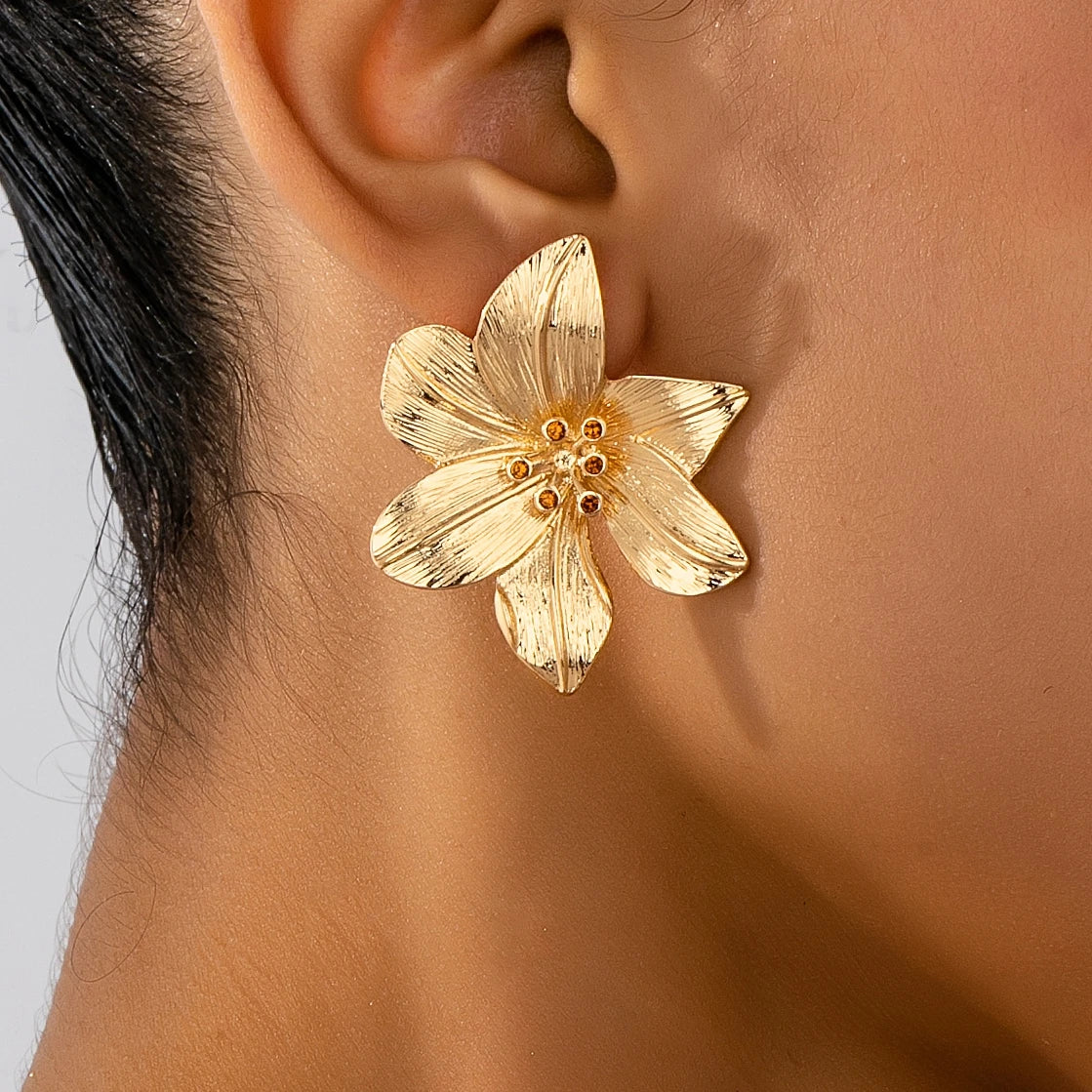 Gold Sculptural Flower Statement Earrings