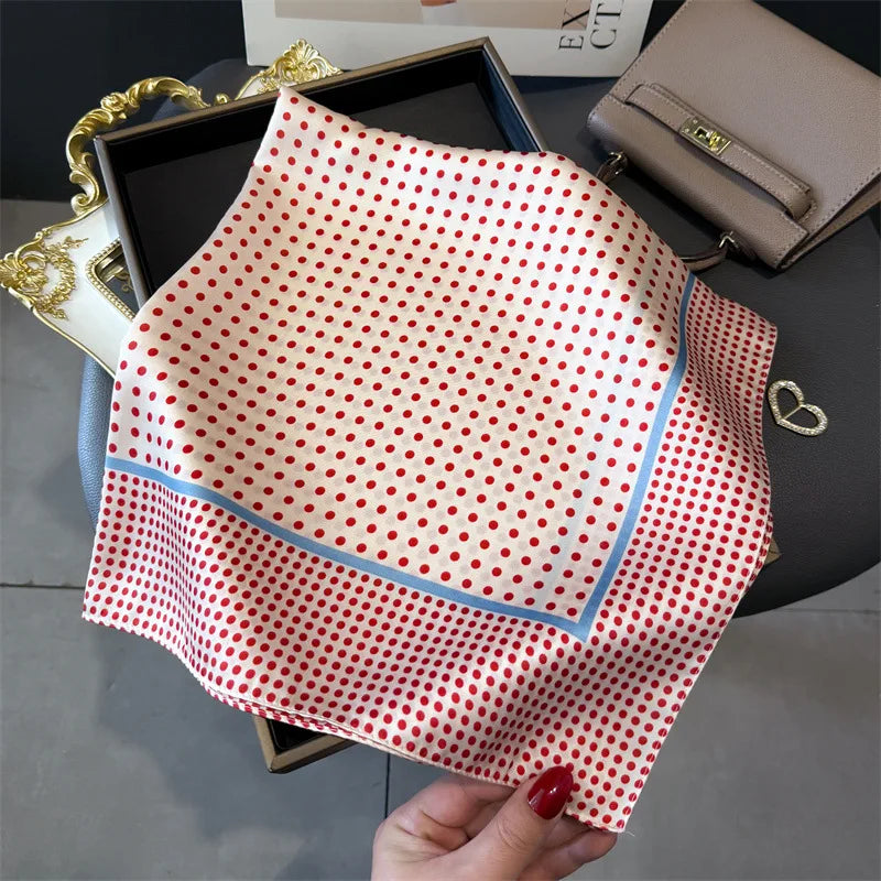 Women's Silk Scarfs Polka Dot Print Versatile Fashionable Trendy Harajuku Elegant Sun Girls Protection Small Square Scarfs Cute