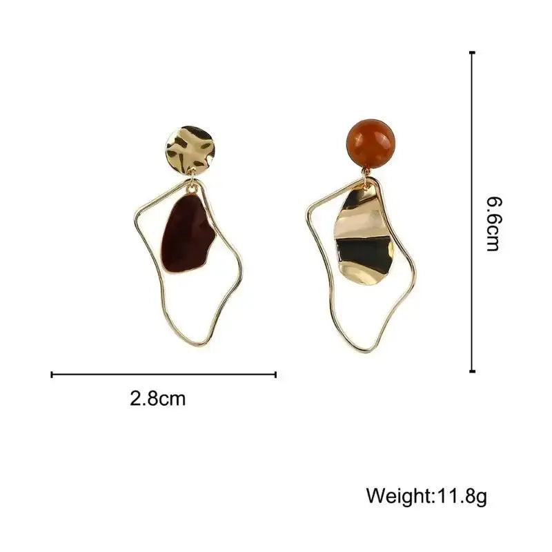 Irregular Brown & Gold Drop Earrings