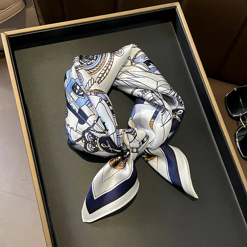 100% Silk Scarf Women elegant Headband Spring Square Fashion Print Hair Foulard Female Lady Shawl Wraps Hijab Bandana Scarves