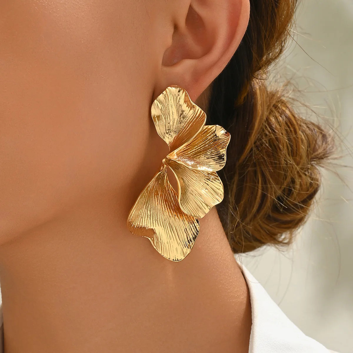Gold Sculptural Leaf Statement Earrings