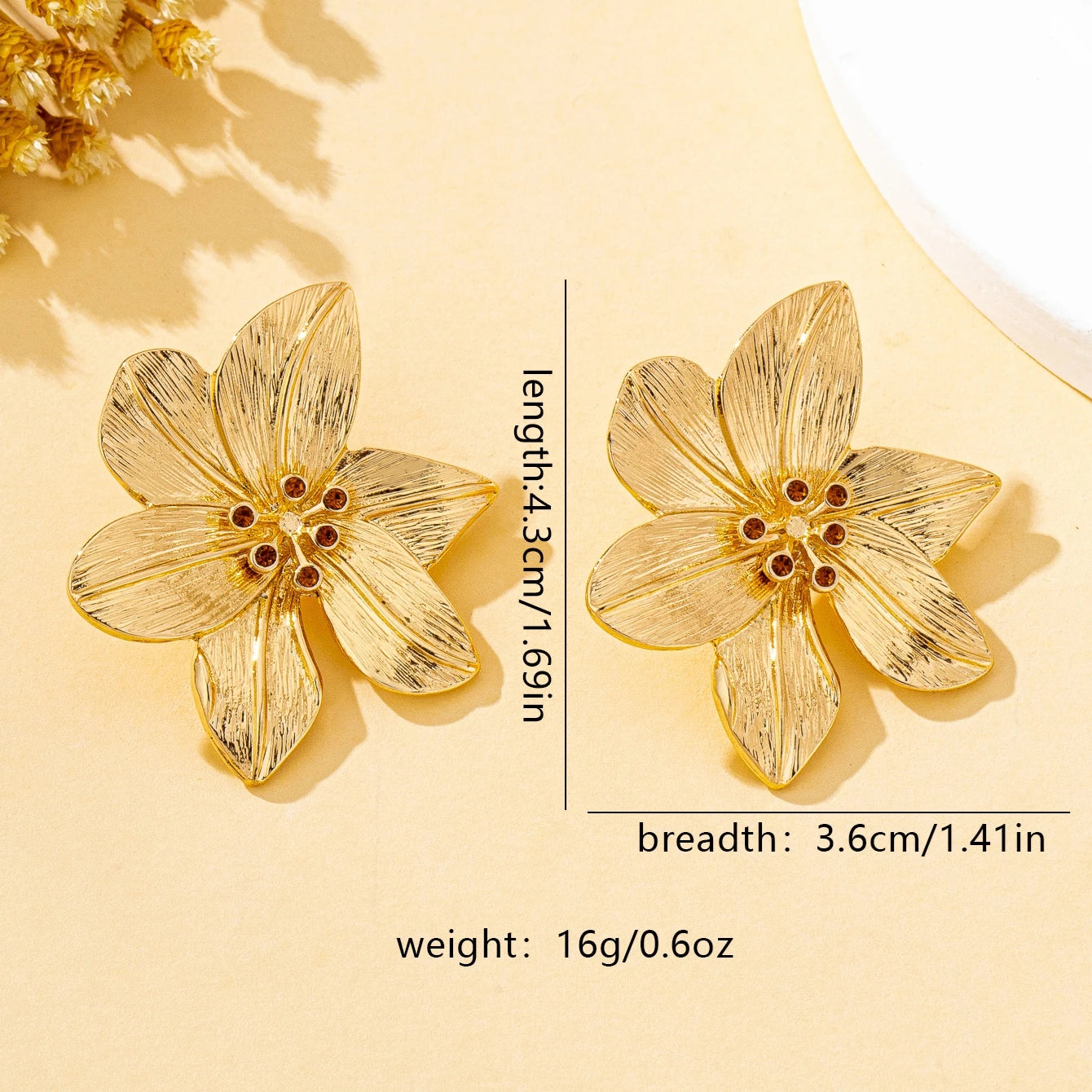 Gold Sculptural Flower Statement Earrings