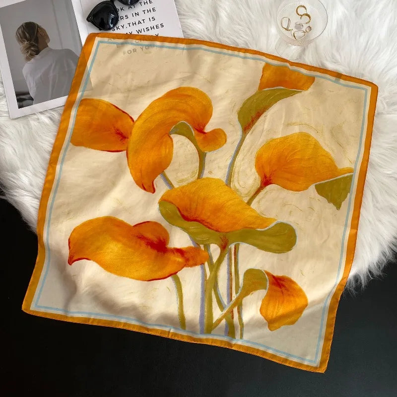 Square Scarf Spring and Summer Versatile Small Silk Scarf Imitation Silk Mother Scarf