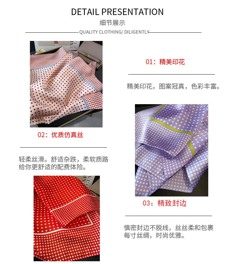 Women's Silk Scarfs Polka Dot Print Versatile Fashionable Trendy Harajuku Elegant Sun Girls Protection Small Square Scarfs Cute