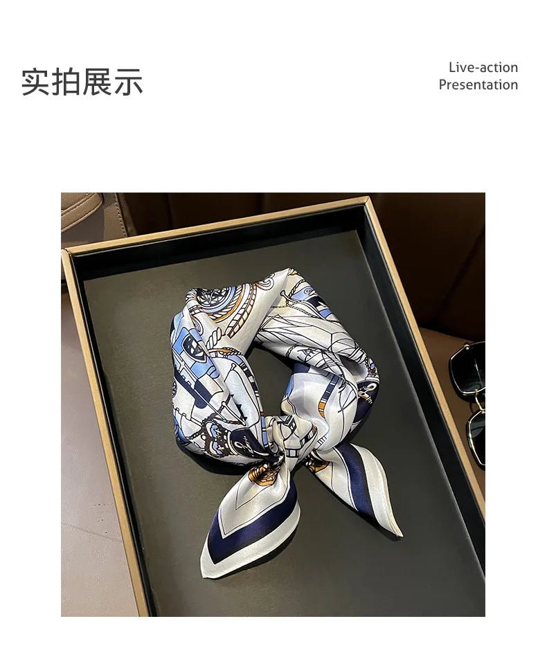 100% Silk Scarf Women elegant Headband Spring Square Fashion Print Hair Foulard Female Lady Shawl Wraps Hijab Bandana Scarves