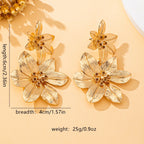 Gold& Amber Sculptural Flower Drop Earrings