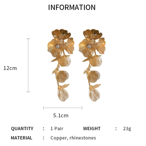 Textured Gold Leaf Drop Earrings