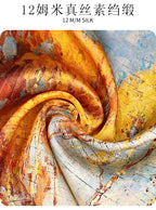 Silk (mulberry silk) scarf, landscape oil painting style, thin, for women, fashionable, versatile, professional neckerchief