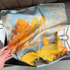 Silk (mulberry silk) scarf, landscape oil painting style, thin, for women, fashionable, versatile, professional neckerchief