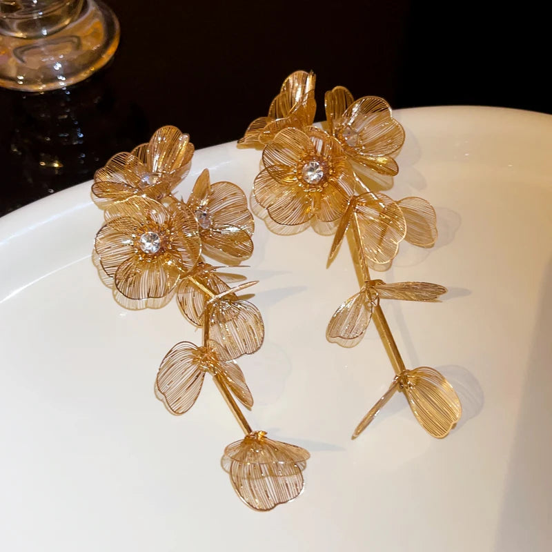Textured Gold Leaf Drop Earrings