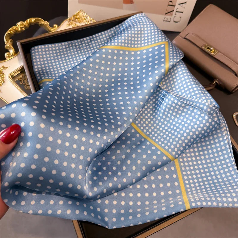 Women's Silk Scarfs Polka Dot Print Versatile Fashionable Trendy Harajuku Elegant Sun Girls Protection Small Square Scarfs Cute