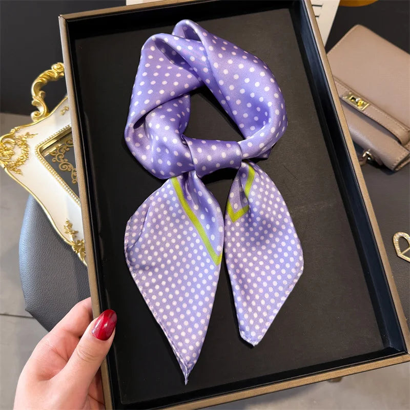 Women's Silk Scarfs Polka Dot Print Versatile Fashionable Trendy Harajuku Elegant Sun Girls Protection Small Square Scarfs Cute