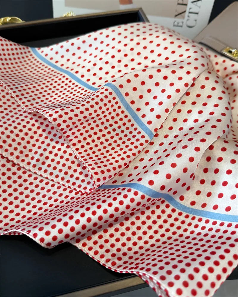 Women's Silk Scarfs Polka Dot Print Versatile Fashionable Trendy Harajuku Elegant Sun Girls Protection Small Square Scarfs Cute