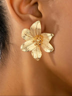 Gold Sculptural Flower Statement Earrings