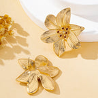 Gold Sculptural Flower Statement Earrings