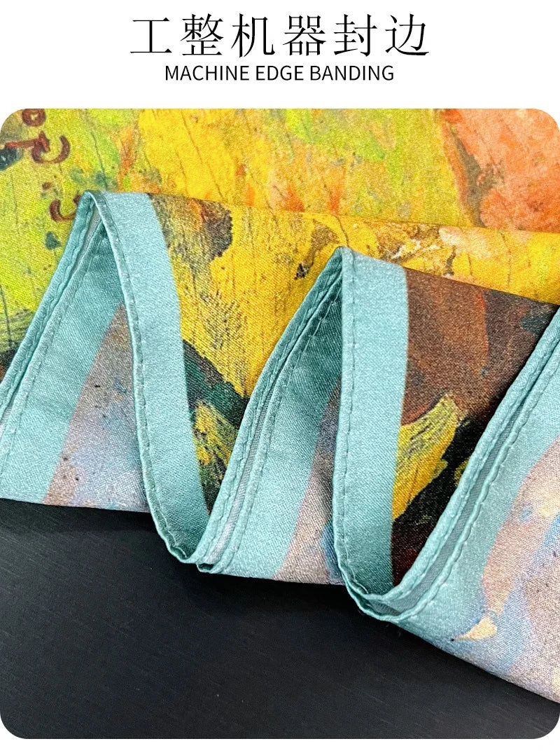 Silk (mulberry silk) scarf, landscape oil painting style, thin, for women, fashionable, versatile, professional neckerchief
