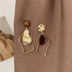 Irregular Brown & Gold Drop Earrings