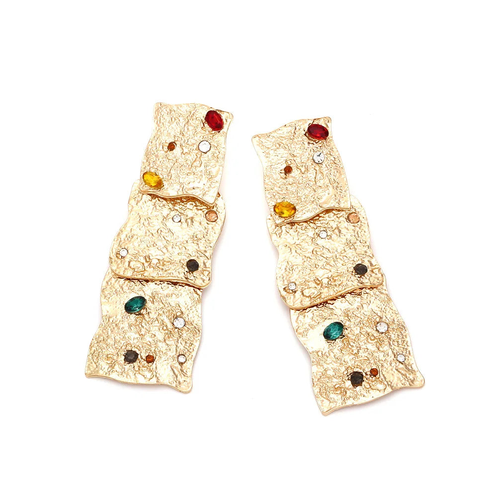 Geometric Textured Gold Statement Earrings