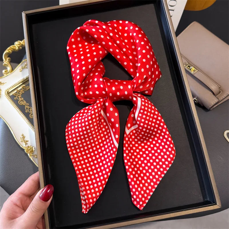 Women's Silk Scarfs Polka Dot Print Versatile Fashionable Trendy Harajuku Elegant Sun Girls Protection Small Square Scarfs Cute